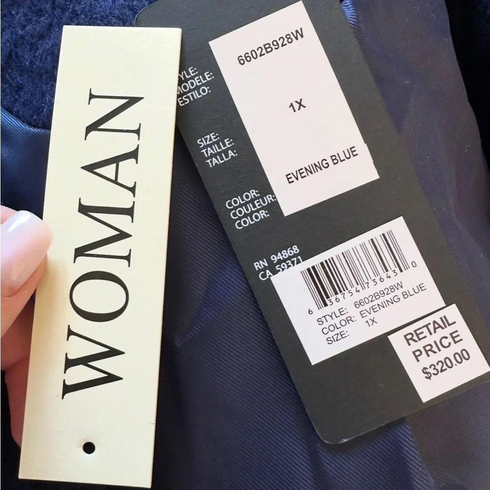 NWT BERNARDO‎ SIZE 1X navy blue wool blend coat textured